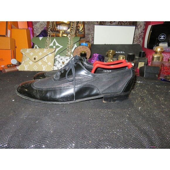 Hugo Boss Matano S Embossed Black Italian Leather Wingtip Derby Oxfords size 9 - Picture 1 of 12